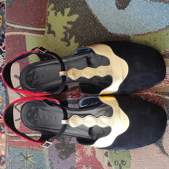 MARNI Velvet Suede Metallic Mary Jane Heels Size 40 - Picture 1 of 7